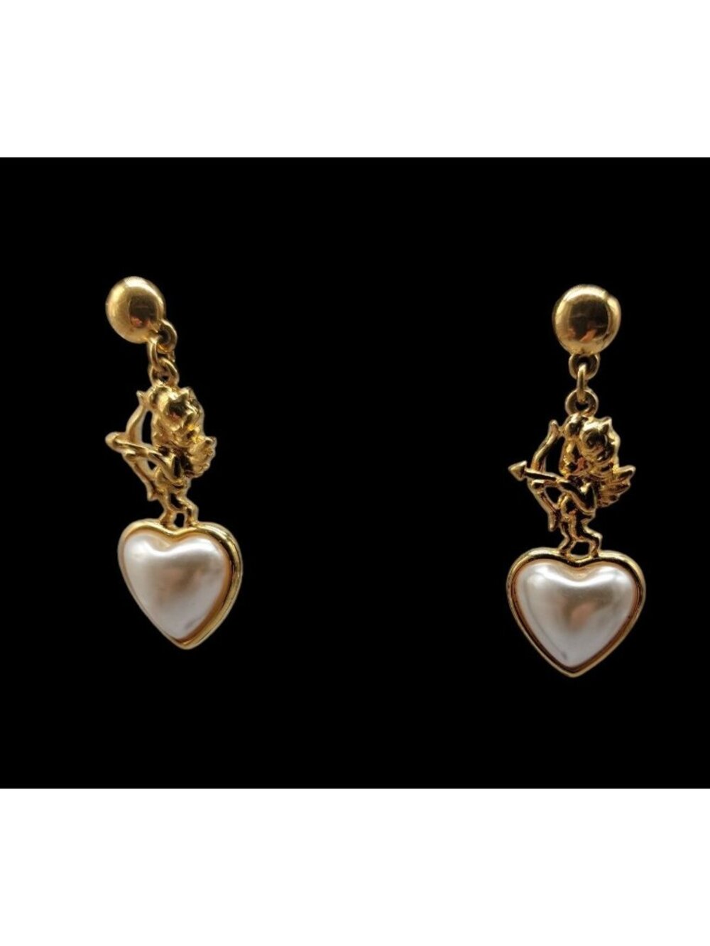 Jim Shore Post Earrings Cherub Dangling  Heart Mabe Pearl Rare Find Collectible - Picture 3 of 13